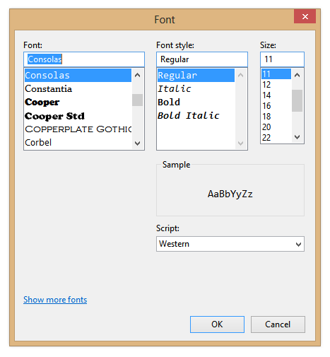 Screenshot of Font Chooser Dialog