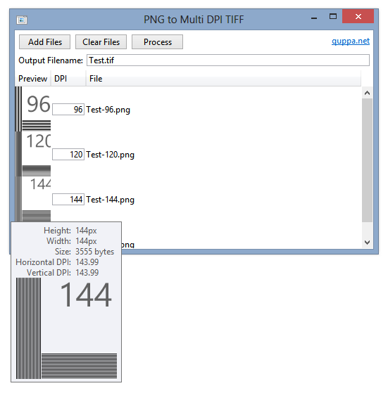 Screenshot of PNG to Multi-DPI TIFF Program