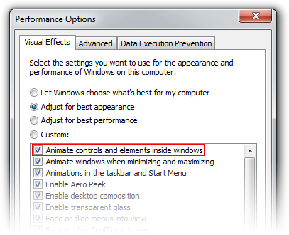 Performance Options Performance Options Screenshot