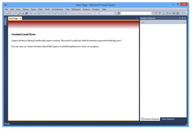 Screenshot of Visual Studio 2010 Error