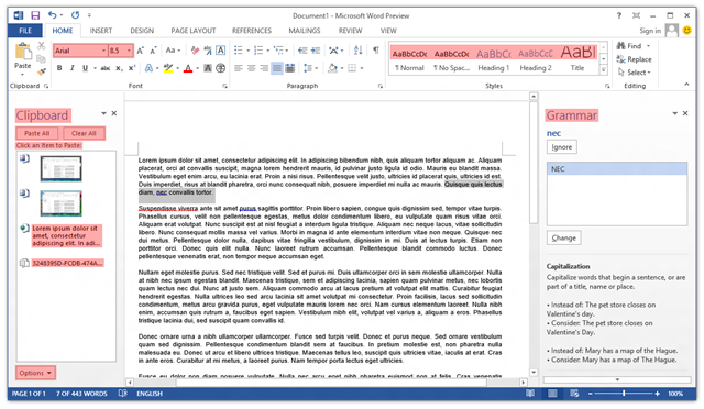 Screenshot of ClearType in Microsoft Word 2013