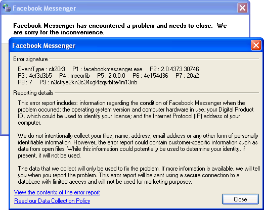 Screenshot of Facebook Messenger for Windows (XP)