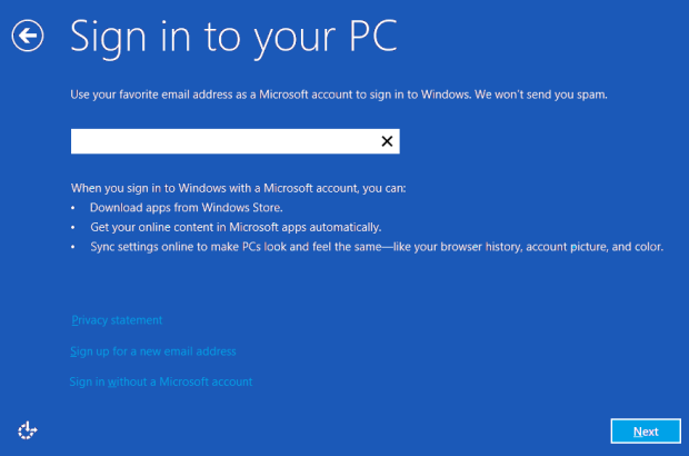Screenshot of Windows 8 Sign In Screen