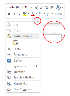 Screenshot of Word 2013 Context Menu Shadow Artefacts