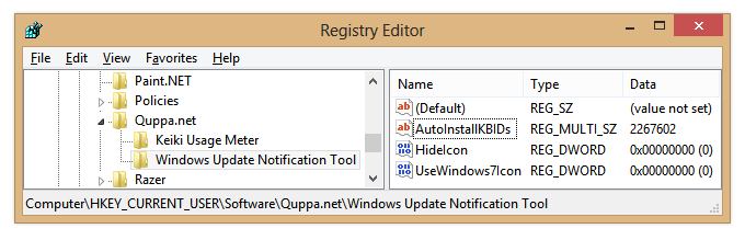 Screenshot: AutoInstallKBIDs in Registry Editor